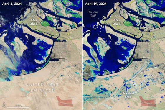Műholdképeken látszik igazán, milyen özönvíz borította be Dubajt és Abu-Dzabit