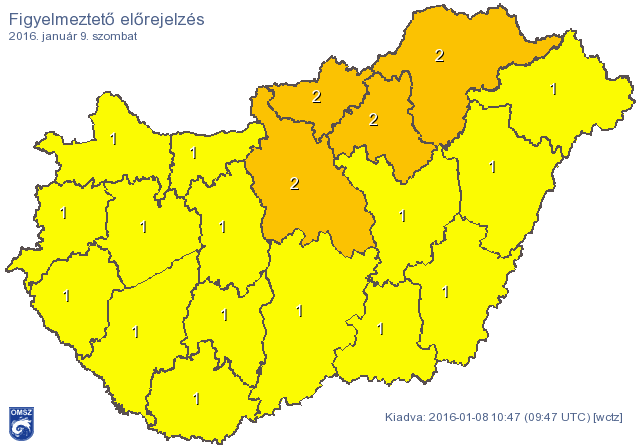Térkép: Az egész országra figyelmeztetést adtak ki