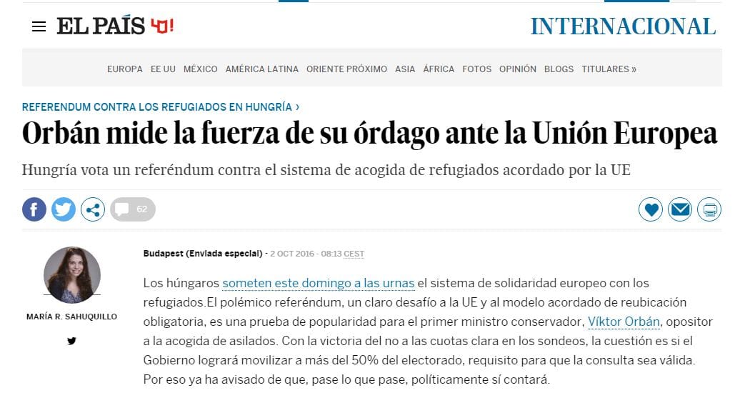 El País: Idegengyűlöletről szól Orbán referenduma