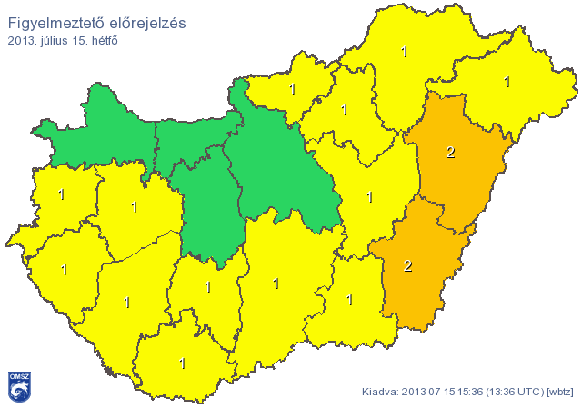 Jégeső, égszakadás, heves szél: másodfokú riasztást adtak ki (térképpel)