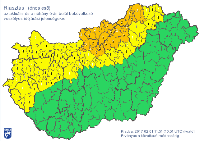 Észak felé elvonul az ónos eső, sehol sincs már piros riasztás - térkép