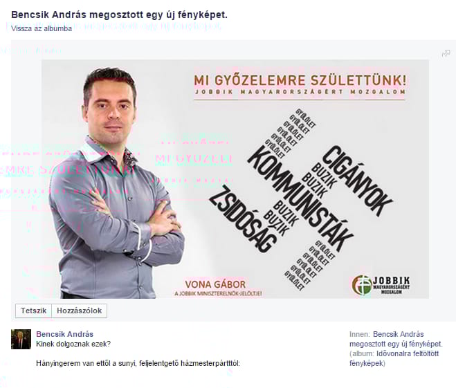 Bencsik horogkeresztes Vona-képet posztolt