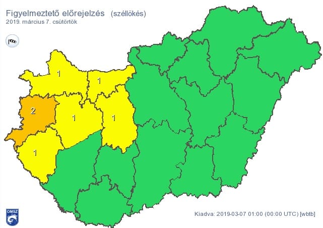 Viharos szél miatt adtak ki figyelmeztetést hat megyére