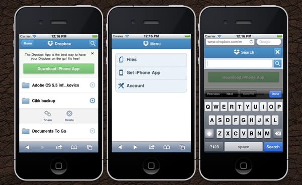 Új Dropbox felület a mobil böngészőkhöz