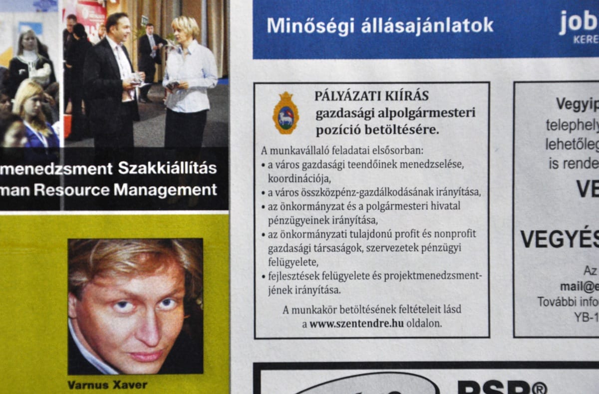 Hirdetésben keres alpolgármestert Szentendre