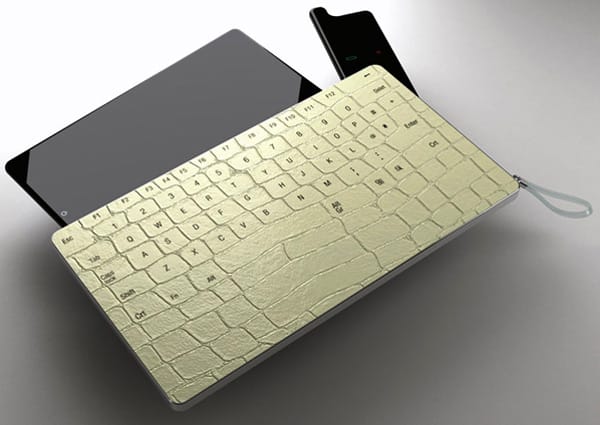 Hüllőbőr tablettartó, ami billentyűzetként is működik