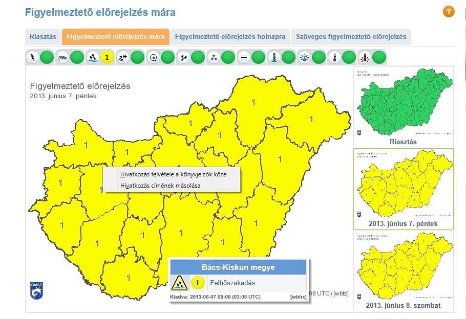 Besárgult az egész ország: elsőfokú figyelmeztetés van érvényben