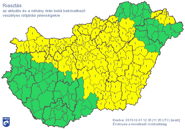 Térkép: riasztást adtak ki az ország tekintélyes részére