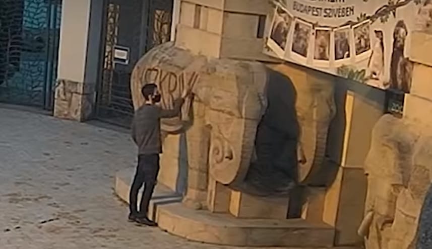 Közzétették a videót az állatkerti elefántszobor megrongálásáról