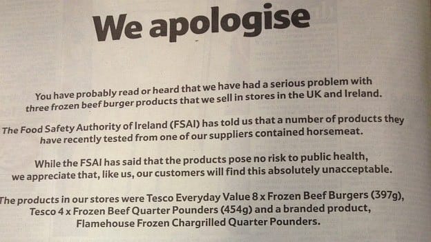 Elnézést kért a lóburgerért a Tesco