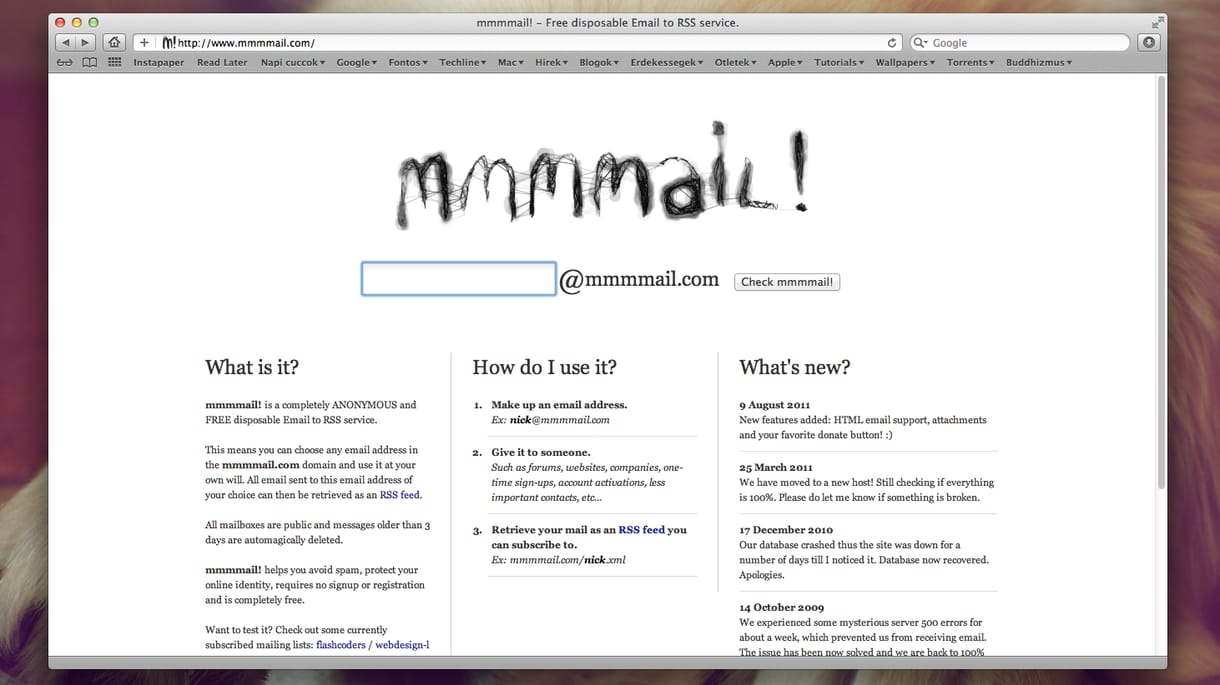Extrém levélfiók: átmeneti, mindenki számára publikus e-mail cím, RSS-ben