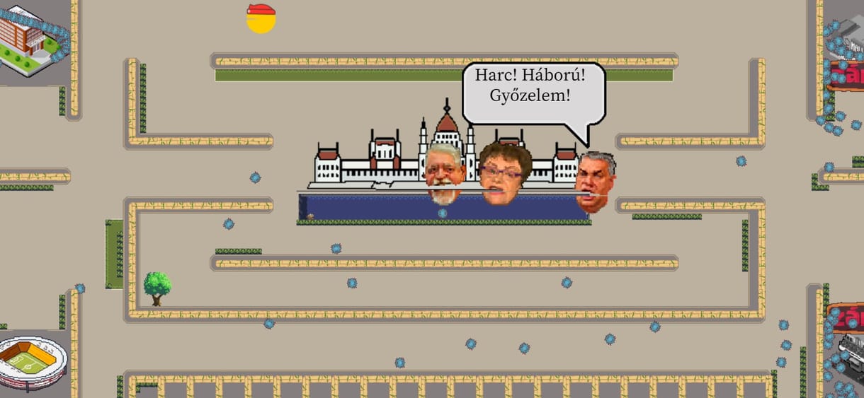 Ebben a Pac-Man-szerű játékban meg kell enni a koronavírust, miközben Orbán és Kásler is üldöz