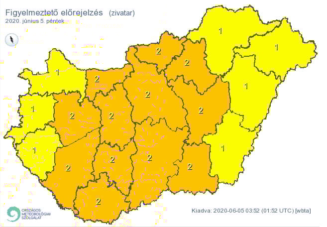 Felhőszakadásra figyelmeztet a meteorológiai szolgálat