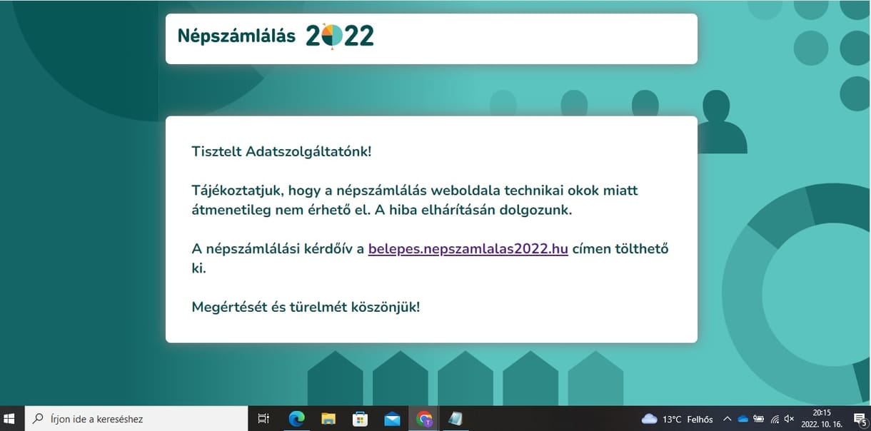 Szerdáig meghosszabbította a KSH az online népszámlálást, mivel a vasárnap esti hajrában lehalt az oldal