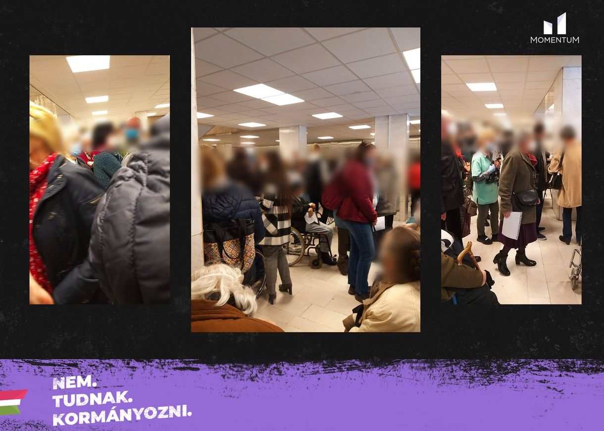 Zsúfolt tömegben várják az oltást az emberek a Jahn Ferenc Kórházban