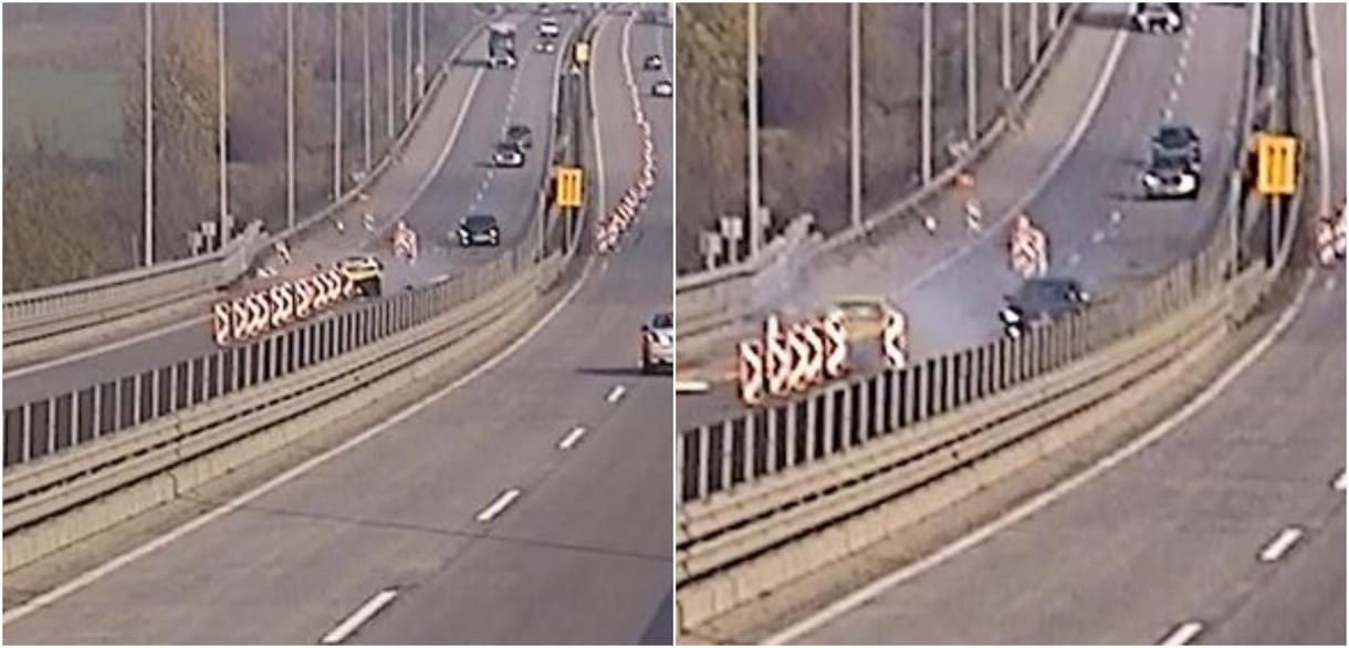 Szinte az egész terelést letarolta egy taxis az M31-esen – videó