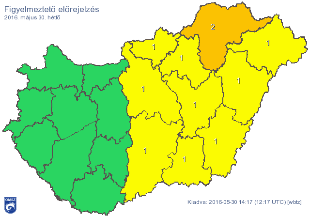 Besárgult az ország nagyobbik fele, 50 milliméter eső is zúdulhat egy megyére – térkép