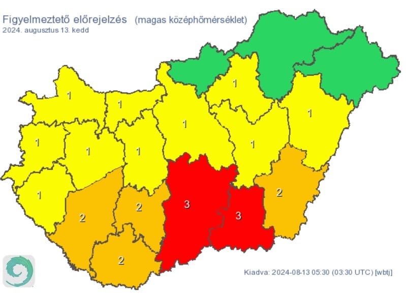 Vörös figyelmeztetés van érvényben a nagy meleg miatt délen, északon zivatarokra lehet számítani