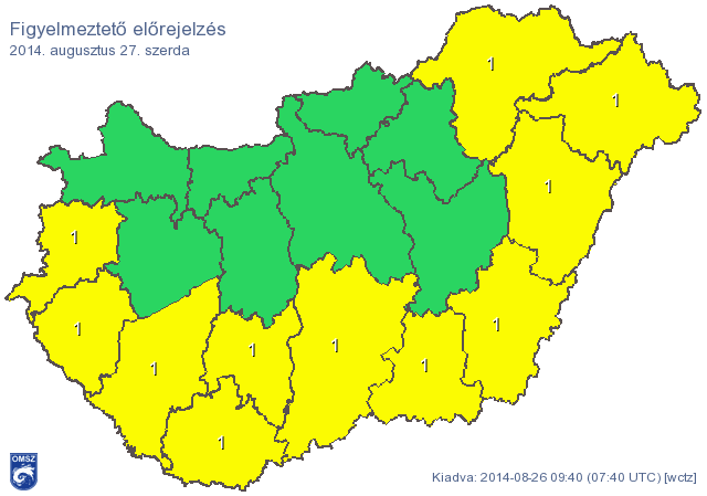 Térkép: Figyelmeztetést adtak ki az ország nagyobbik felére