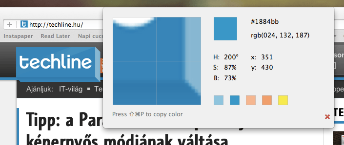 A hét Maces alkalmazása: Color Picker Pro - pipetta a menüsorban