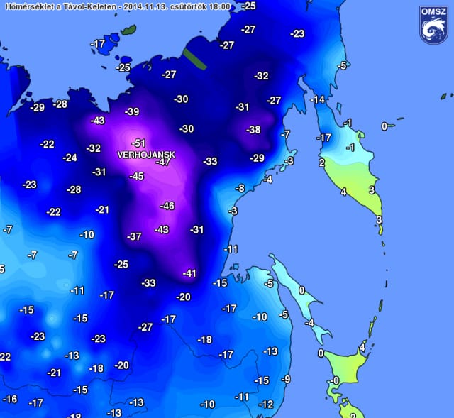 Máris -51 fokot mértek, pedig elvileg még nincs is tél - térkép