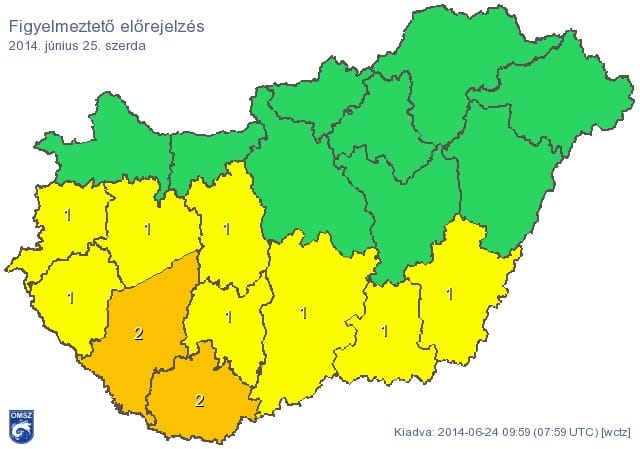 Térkép: az ország kétharmadára adtak ki riasztást jégeső, viharok miatt