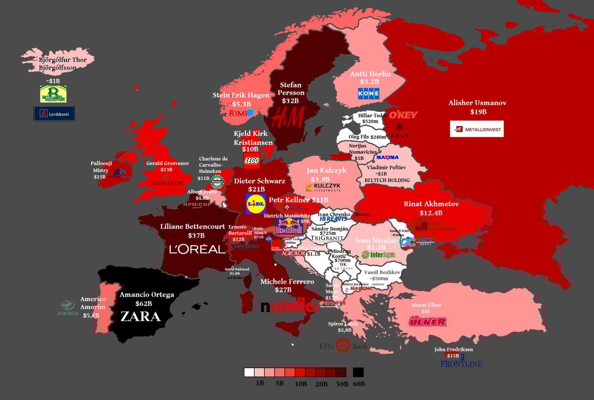 Egy térképen minden európai ország leggazdagabbja