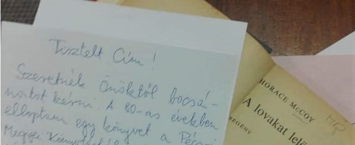 Több mint harminc év után küldtek vissza egy lopott könyvet egy pécsi könyvtárba