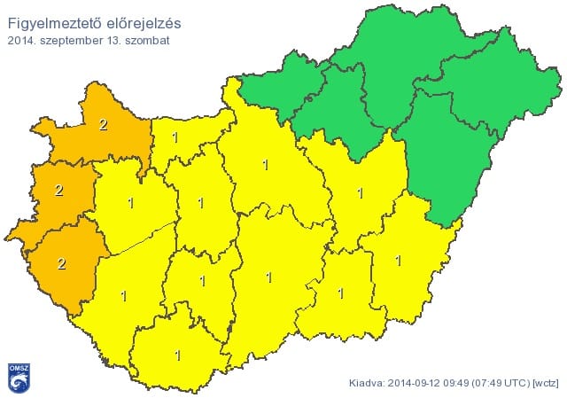 Térkép: Szombaton is eső boríthatja be az országot