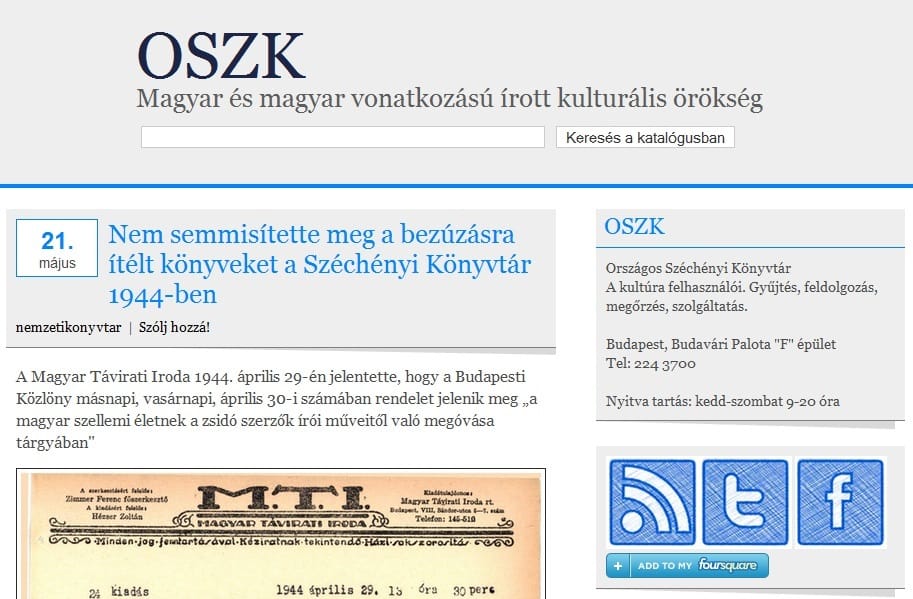 Könyvbezúzást szaboltált el az Országos Széchényi Könyvtár