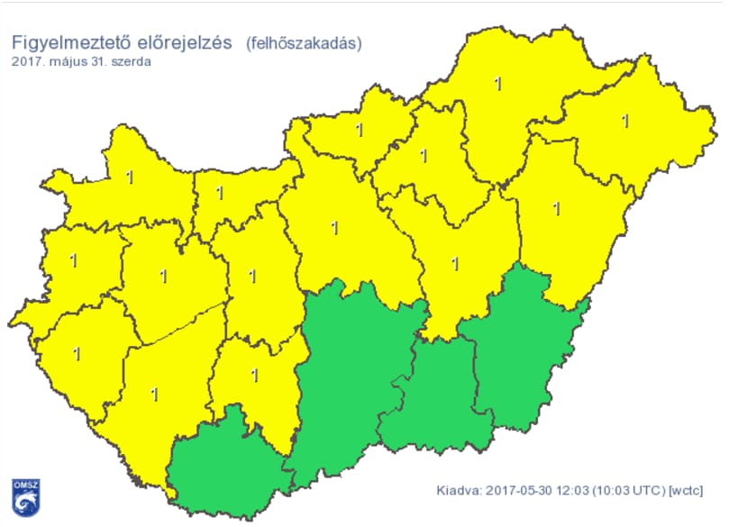 Szerdán bekeményít az időjárás, jönnek a felhőszakadások