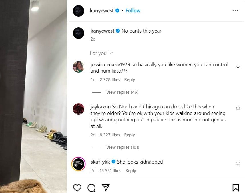 Kanye West egyre kevesebb ruhában mutogatja a párját, ki is akadtak a kommentelők