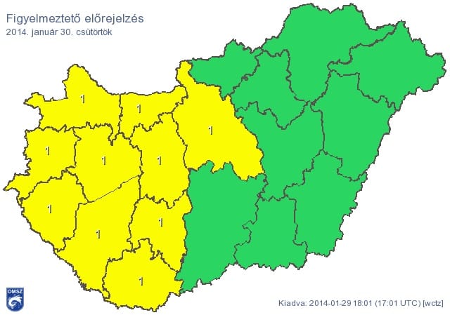 Figyelmeztetést adtak ki ónos eső miatt – térkép