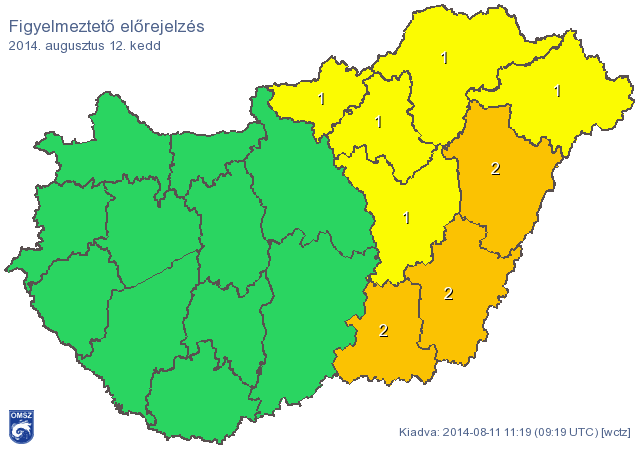 Vihartérkép: Kettészakad az ország kedden