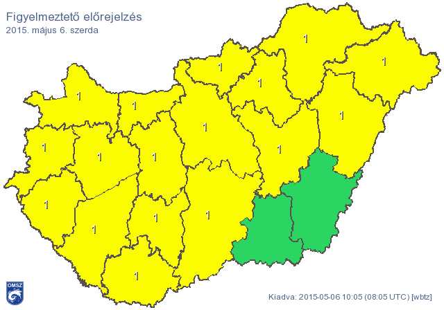 Térkép: Heves zivatar és jégverés miatt sárgul be az ország