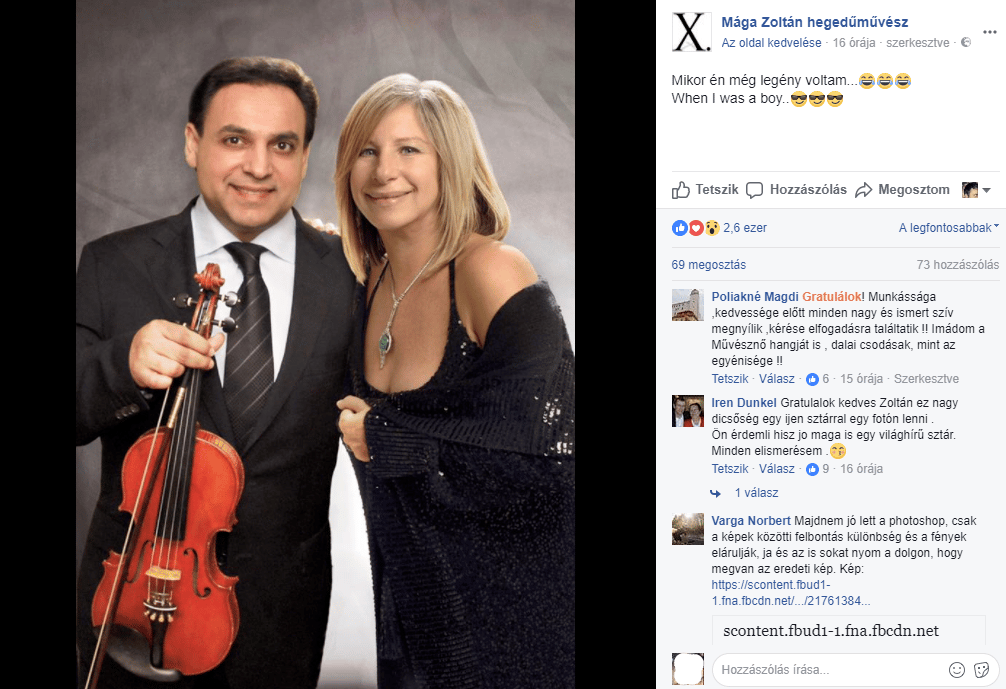 Mága Zoltán Barbara Barbra Streisanddal mosolyog – de kiderült, csak egy Photoshop-trükk