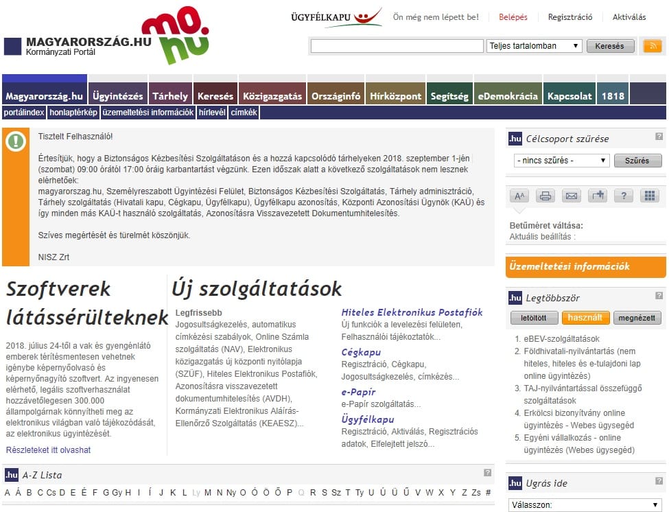 Szombaton leáll az ügyfélkapu