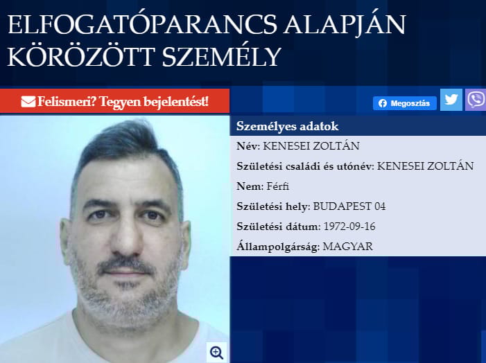Körözést adtak ki Kenesei Zoltán ellen