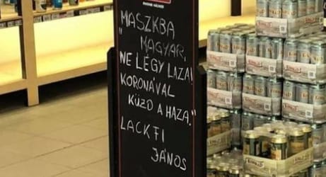 Lackfi-idézettel buzdítanak maszkviselésre egy újbudai sörboltban