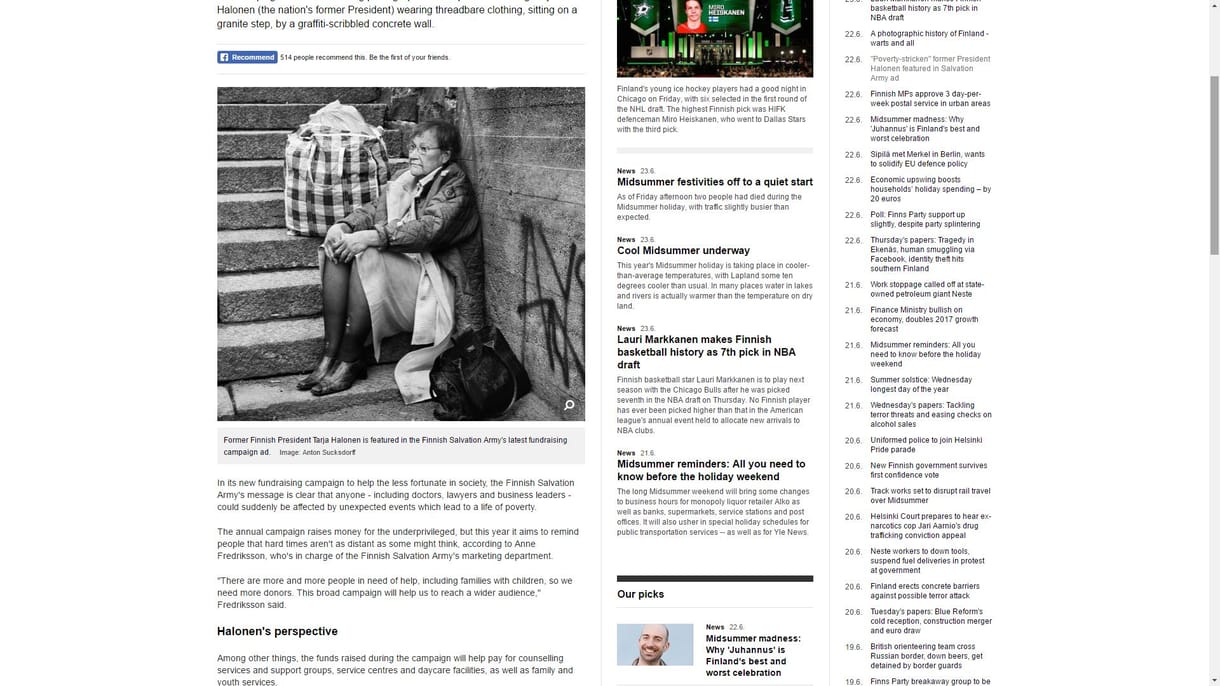 Finnország egykori elnöke hajléktalanként pózol