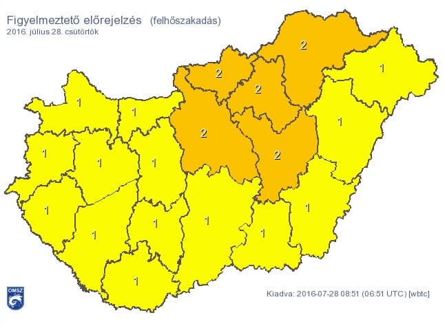 Narancs figyelmeztetést adtak ki Budapestre és több megyére