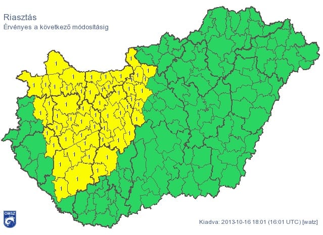 Riasztást adtak ki sok régióra – térkép