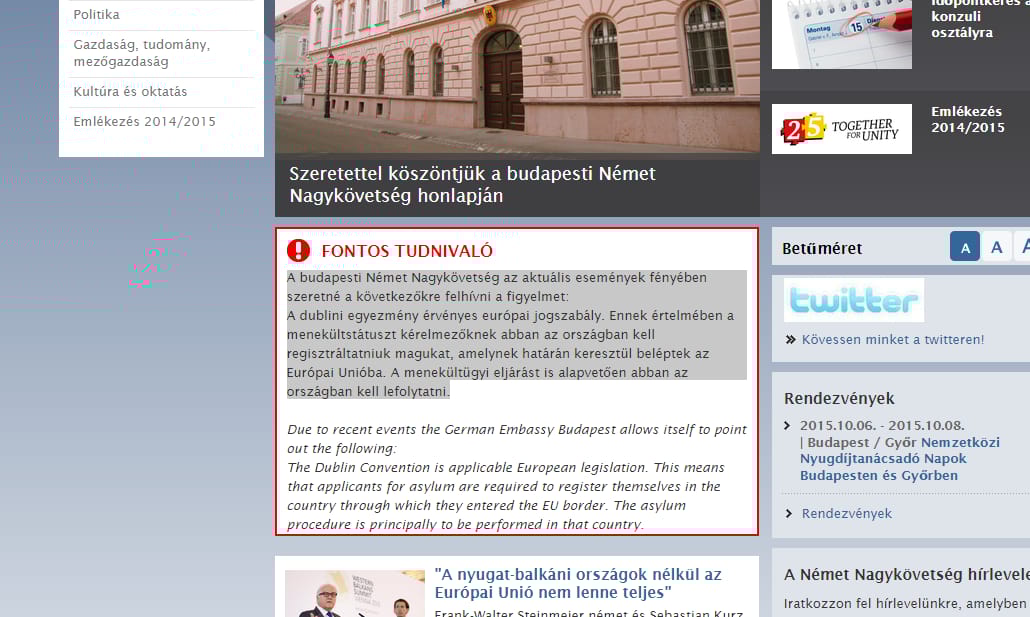 Budapesti német nagykövetség: Dublin III. él, regisztrálnia kell a menekülteknek