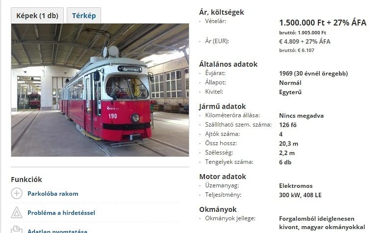 Ön is vehet bécsi villamost másfél millióért!