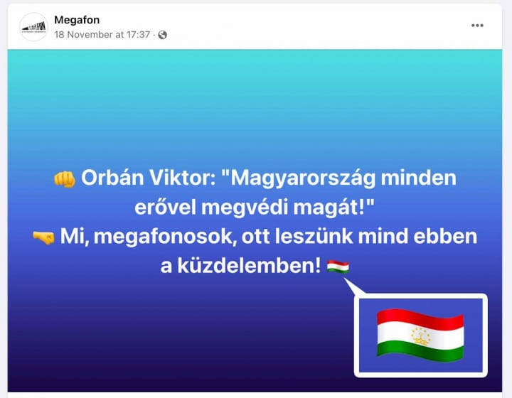 Tádzsik zászlóval tett hűségesküt Orbán és a haza megvédése mellett a Megafon