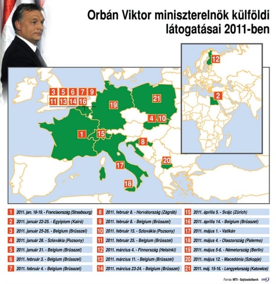 Erre járt Orbán 2011-ben - térkép