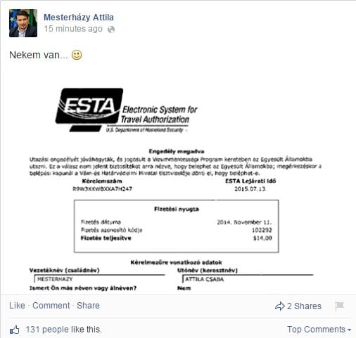 Fotó: Mesterházy büszke az amerikai beutazási engedélyére