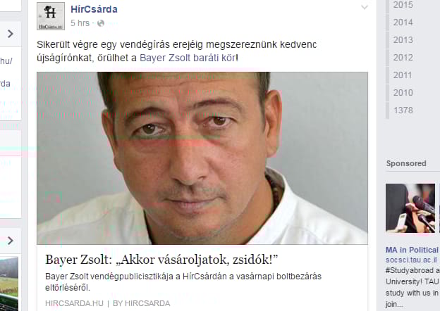 Bayer Zsolt elhatárolódott a Hírcsárdától