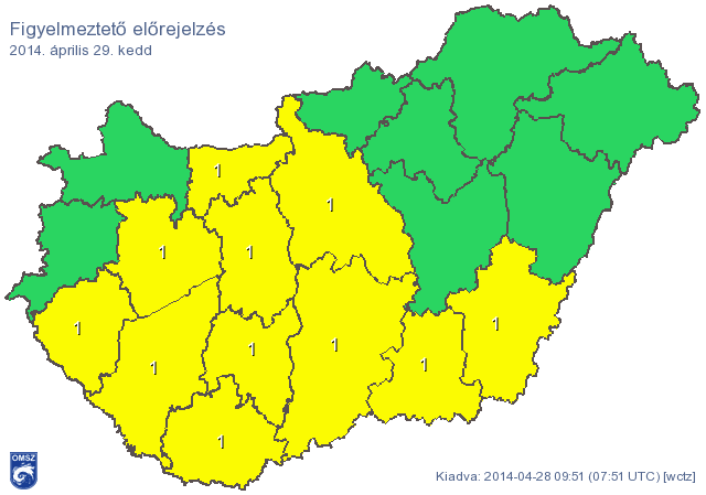 11 megyére és Budapestre is figyelmeztetést adtak ki az özönvízszerű eső miatt
