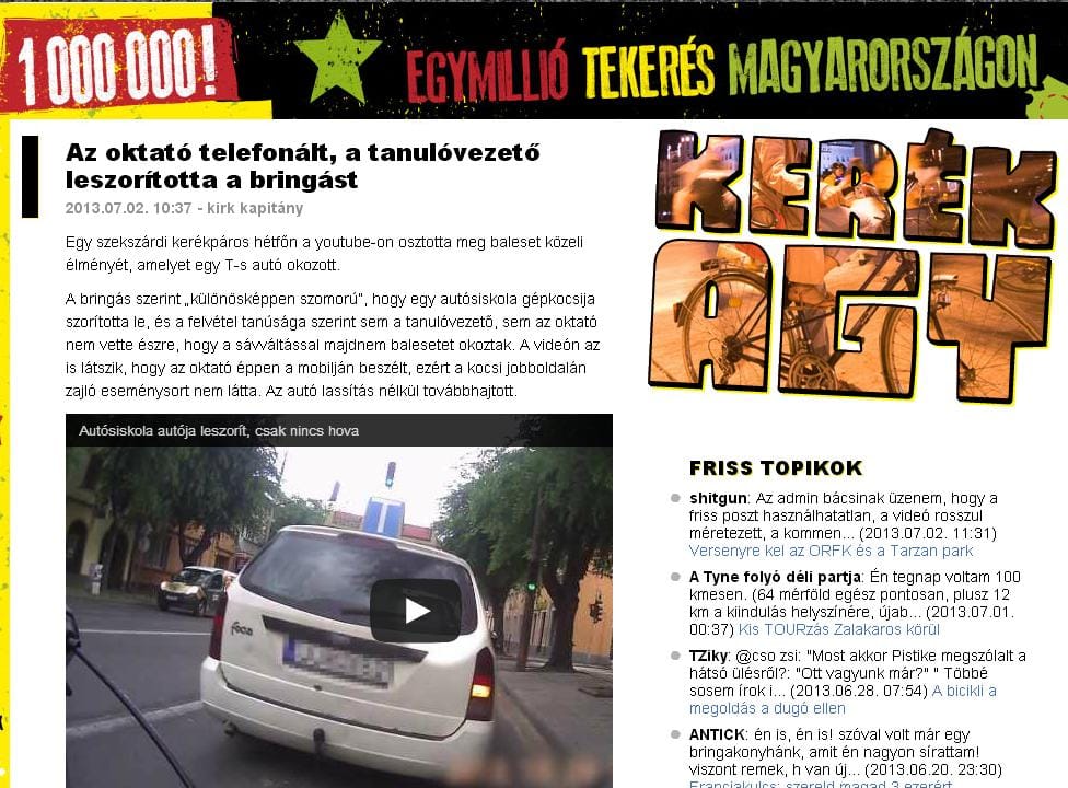 Videó: Telefonált a vezetést oktató, leszorították a bringást